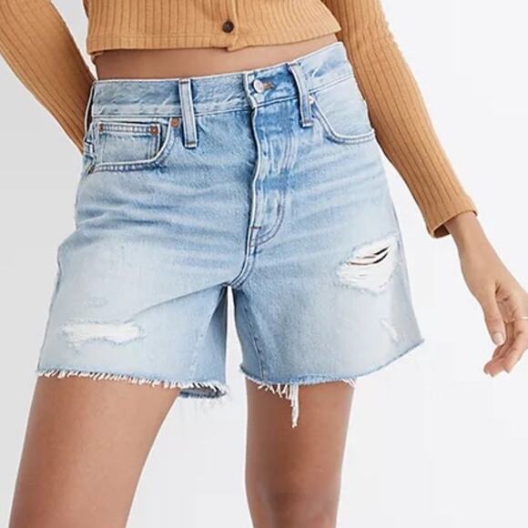 Madewell Relaxed Mid-Length Denim Shorts Ripped Edition Size 24 (Runs large) NWT - Picture 1 of 9